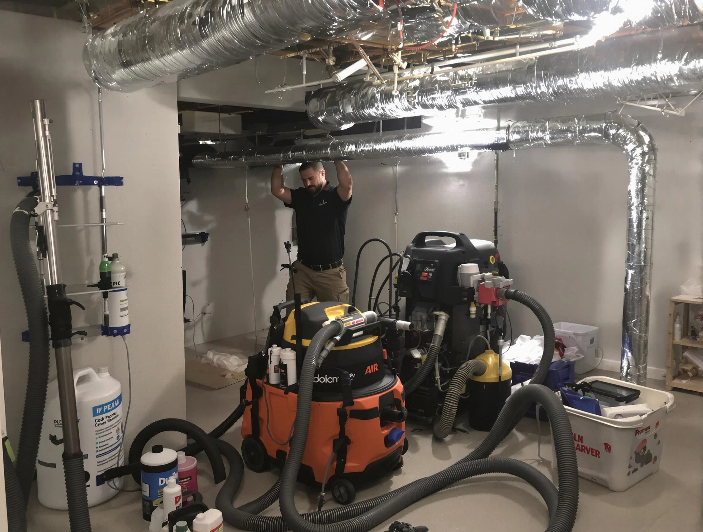 Dove Valley Air Duct Cleaning specialist performing professional mold removal from air ducts using safety equipment in Dove Valley